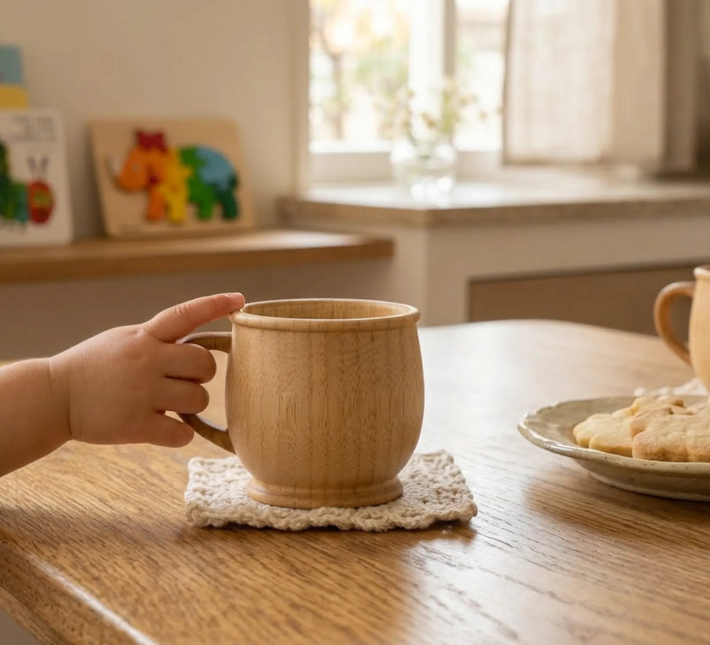 飲み物の温度がやわらかく伝わり、子どもの口元にもやさしい使い心地です。